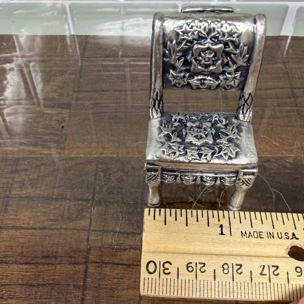 VTG Sixtrees Pewter Miniature Chairs Place Card Holders Set 8 Orig Box